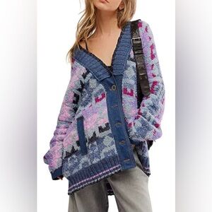 NWT Free People Bluebell Oversize Cardigan ~Moonrock Blue Combo~